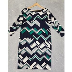 Lauren Ralph Lauren Dress Womens Size 8 Medium Geometric Print Stretch Knit